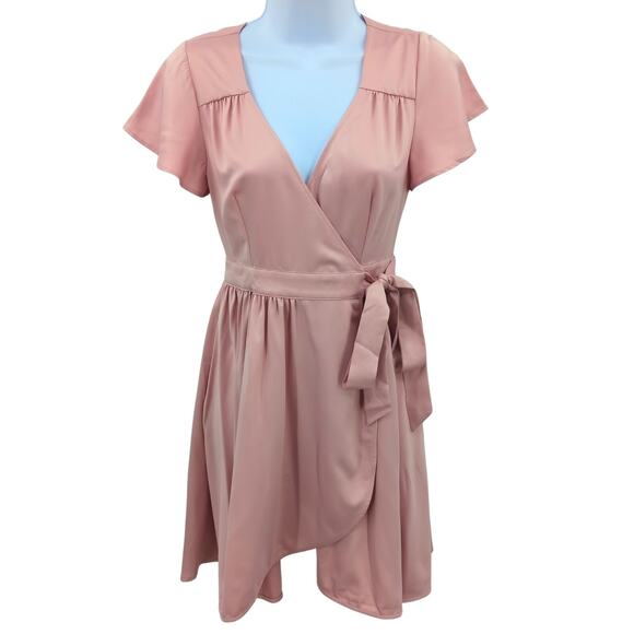ASOS Petite Pink Satin Mini Wrap Dress Balletcore Romantic Coquette Feminine - Picture 1 of 14